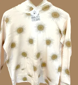 Kate Quinn Cream Hoodie with Gold Sunburst Pattern thumbnail 1