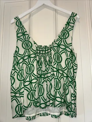 Maeve Sleeveless Green Geometric Tie-Front Tank Top thumbnail 4