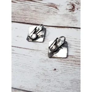 Vintage Clip On Earrings - Silver Tone Diamond Shape with Design thumbnail 5