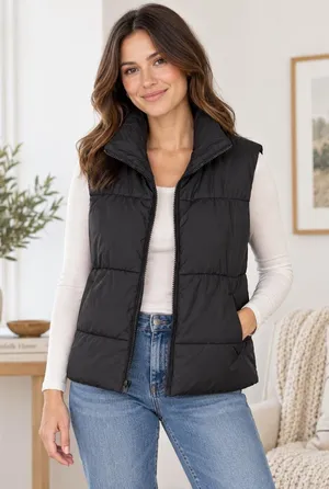 SHEIN Black Puffer Vest Women’s Medium thumbnail 1