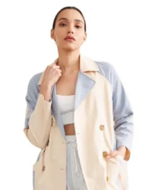 New Belted Trench Coat In Color Khaki / Blue thumbnail 7