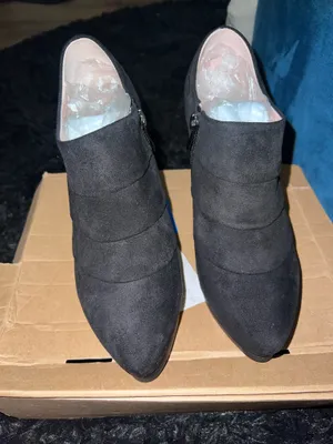 Black Faux Suede Pointed Toe Ankle Booties Stiletto Heel EU 39 US 8.5 NIB thumbnail 1