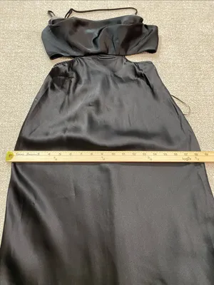 Hello Molly Black Satin Spaghetti-Strap Cutout Maxi Dress with Silver Trim SZ 4 thumbnail 14
