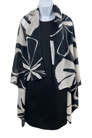 Anne Klein New York One Size Black White Floral Sheer Wrap Kimono Scarf NWT thumbnail 1