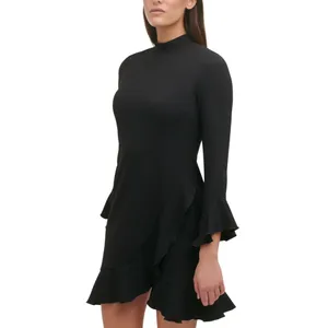Tommy Hilfiger Womens Mock Neck Ruffled Long Sleeve Cocktail Midi Dress Black 12 thumbnail 12