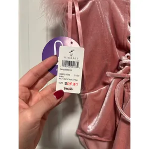 Windsor Pink Velvet Feather Trim Bodysuit Size S thumbnail 6