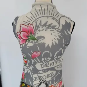 Ed Hardy Tattoo Tiger Mesh Maxi Dress Y2K Grunge Cyber Mock Neck Bodycon Size S thumbnail 6