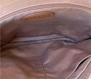 Fossil Crossbody Satchel Tan Brown Pebbled Leather multi pocket thumbnail 5