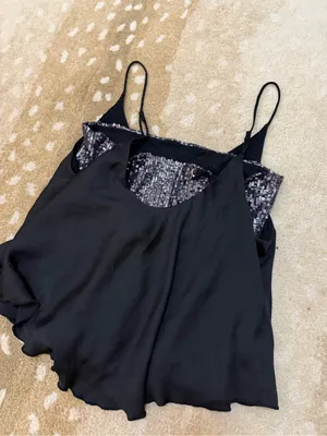 Free People Turn It On Cami Black Sequin Layered Tank Top Size M OB1064843 thumbnail 5