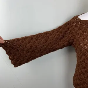 Handmade Chocolate Brown Boho Crochet Bell Sleeve Sweater thumbnail 7