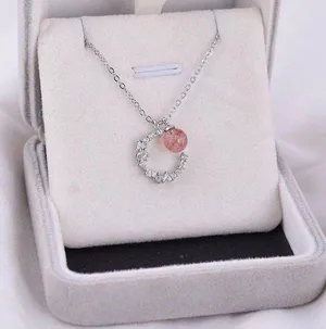 925 crescent strawberry crystal necklace women's high-end light luxury 2023 new style peach blossom clavicle chain ins lettering thumbnail 7