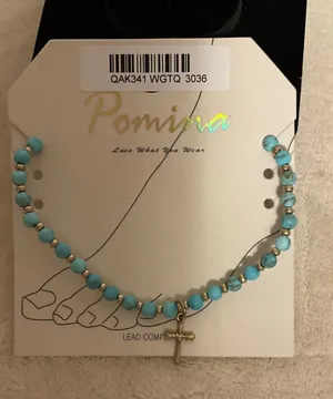 Pomina Turquoise Bead Bracelet with Gold Cross Charm thumbnail 1
