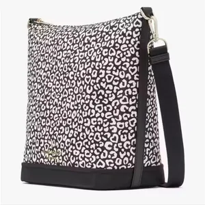 Kate Spade NWT‎ Animal Print Leopard Duffel Large Crossbody Black White thumbnail 7