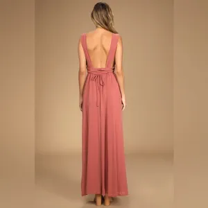 Lulu’s Mesmerized by Love Rusty Rose Mesh Lace-Up Maxi Dress NWT XS thumbnail 3