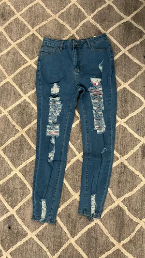 Ripped Jeans with Checkered pattern Blue Size L thumbnail 4