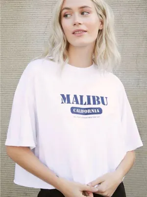 Brandy Melville John Galt Malibu California Graphic Crop Tee - White OS thumbnail 1