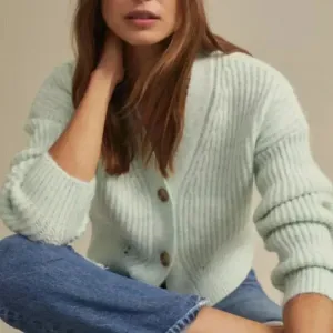 Mango MNG Ribbed Knit Aqua Green Cardigan Sweater NWT Plus‎ 3XL thumbnail 8