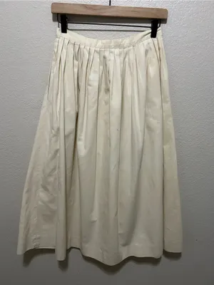 Ralph Lauren Cream 100% Cotton Button Front Pleated Midi Skirt Vintage Size 10 thumbnail 2
