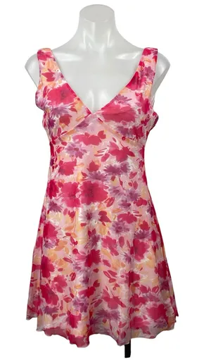 Princess Polly Zuba Pink Floral Sleeveless Mesh V-neck Mini Fit & Flare Dress 6 thumbnail 1