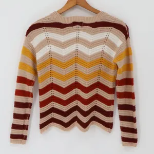Chevron Stripe Loose Knit Sweater Womens Size M Beachy Coastal Transitional Fall thumbnail 2
