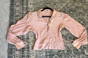 Free people gauze light pink pastel button down blouse M thumbnail 14