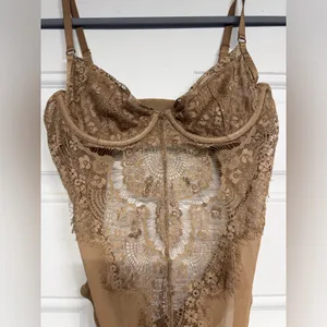 Babaton‎ Aritzia Beige Brown Lace Bodysuit Feminine Coquette Sheer thumbnail 3