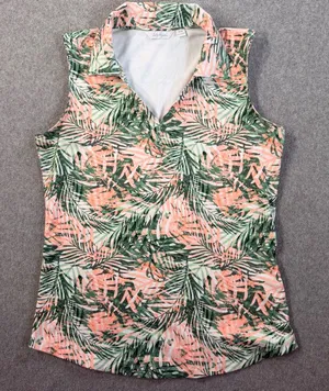 Lady Hagen Women's XS Sleeveless Golf Polo Shirt Tropical Palm Print Performance thumbnail 1