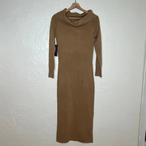 French Connection Women's Tan Cowl‎ Neck Bodycon Sweater Midi Dress Small NWT thumbnail 2