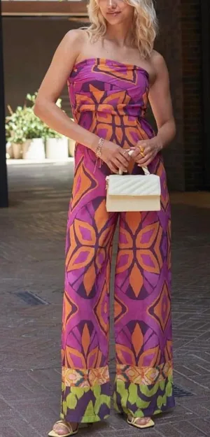 Zara Strapless Printed Wide Leg Jumpsuit thumbnail 1