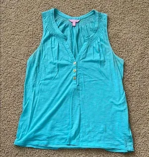 Lilly Pulitzer Blue Sleeveless Relaxed Tank Top thumbnail 1