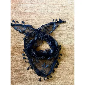 Veil by Tradition Lot of 2 Lace Triangle Scarves Blue Brown Silver Floral Mantil thumbnail 3
