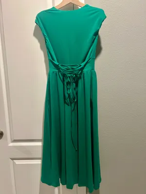 OYS Women's Deep V Neck Cap Sleeve Pleated Swing A Line Midi Dress thumbnail 5