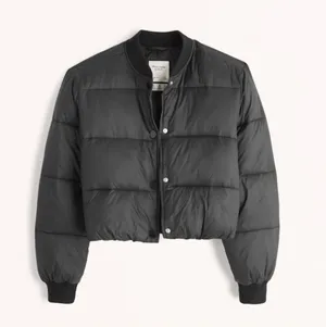 NWOT Abercrombie & Fitch Snap-front Cropped Black Puffer Bomber Jacket thumbnail 1