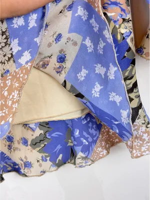 Jonathan Martin Studio Y2K Floral Patchwork Bell Sleeve Blouse Blue Tan Size S thumbnail 6