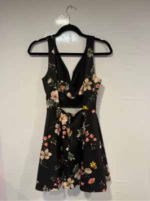 Altar’d‎ State Floral Fit-and-Flare Black Dress with Pink & Yellow Blooms thumbnail 3