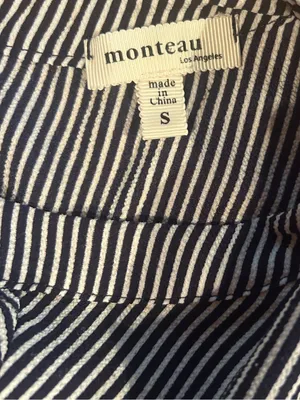 Monteau Blue White Striped Belted Round Neck Short Sleeve Knee Length Dress S thumbnail 2