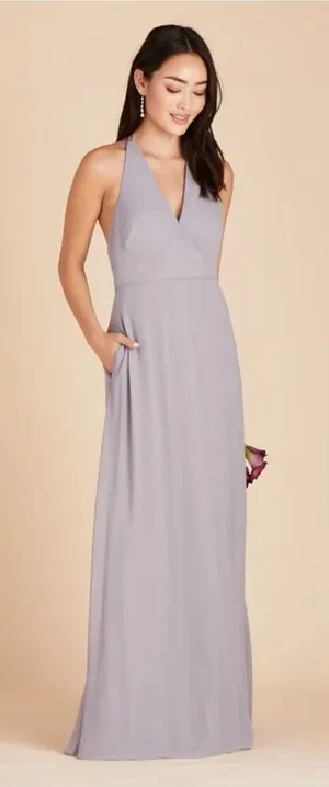 Birdy Grey Moni Halter Gown Silver Grey Chiffon Bridesmaid Dress 2XL NWT Pockets thumbnail 1