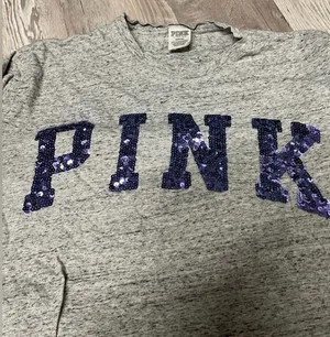 Victorias Secret “Pink” in purple sequin lettering T-Shirt thumbnail 1