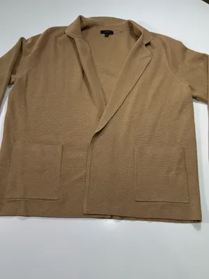 J. Crew Cotton Wool Blend Camel Knit Blazer-Style Cardigan Coatigan Size Large thumbnail 2