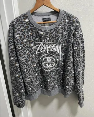Stüssy Leopard Print Dice Crewneck Women's Size L thumbnail 1