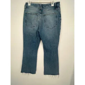 Good American Flare Jeans Women 10/30 Light Wash Distressed Raw Hem High Rise‎ thumbnail 3