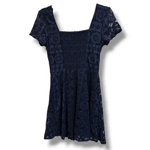 Aeropostale Navy Lace Corset Dress Fit‎ Flare Square Neck Coquette Mini M NWT thumbnail 3