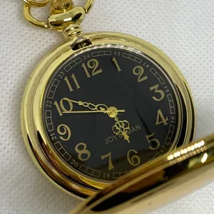 JOY & IMAN Pocket Watch Quartz Clip On Purse Fob Gold Tone black 46mm running thumbnail 2
