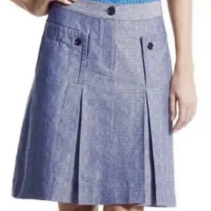 Derek Lam For Design Nation Blue Chambray Woven A-Line, Pleated Mini Skirt 8 thumbnail 2