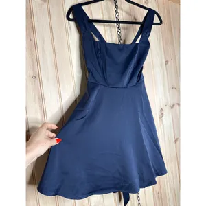 NWT Lulus Admirably Chic Navy Blue Satin Lace-Up Mini Dress With Pockets Party S thumbnail 4