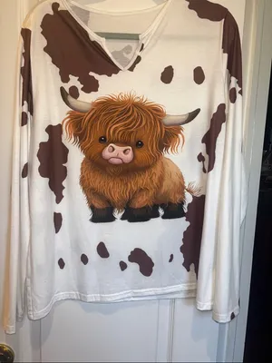Highland Baby Cow Long Sleeve Tee Shirt V Neck Poly And Spandex Size Xxl thumbnail 3