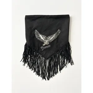 Bogner Scarf Neck Warmer Suede Black Eagle Rhinestone Fringe Western OS thumbnail 8