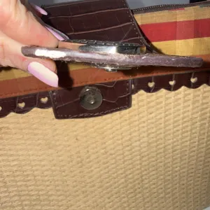 Vintage Brighton Style Y2K Handbag Brown‎ Leather Hearts Trim Plaid Straw Purse thumbnail 16
