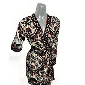 FARM RIO Passion Scarf Wrap Mini Dress Women's Size XS Black Printed thumbnail 6