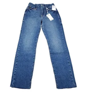 Good American Good Classic Raw Hem High Rise Slim Straight Stretch Jeans 0 25 thumbnail 1
